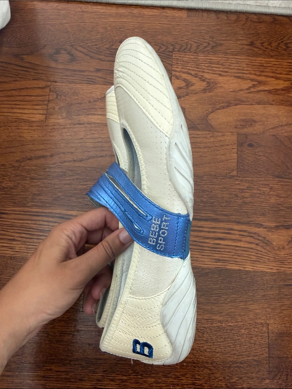 Y2K EUC BeBe Sport Cream & Blue Slip-On Mary Jane Flats SIZE 7 - Picture 2 of 3